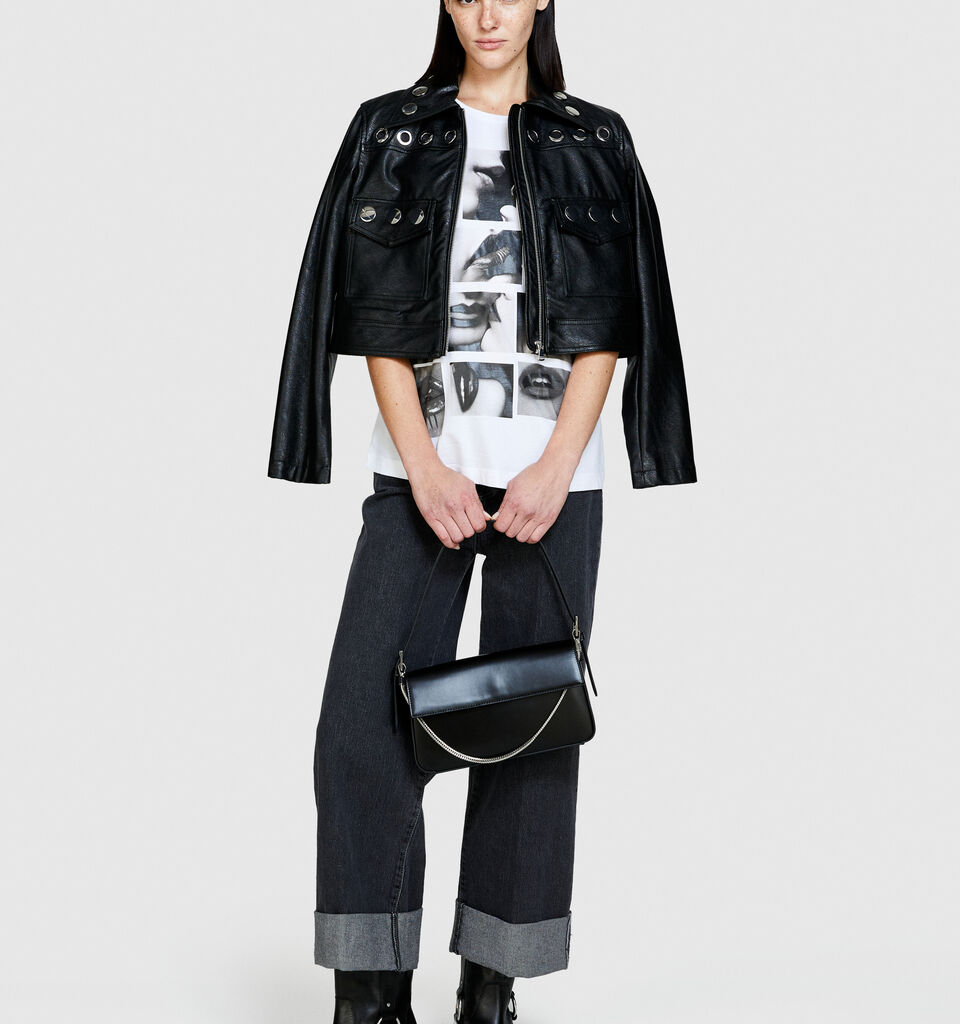 T-shirt with glossy print - women's short sleeve t-shirts - White | Sisley image number 1